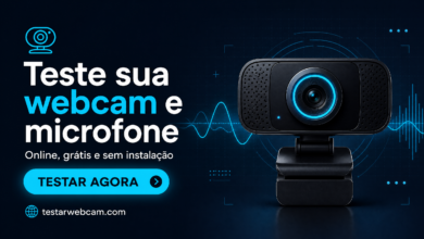 Teste de webcam online mostrando a imagem e o status da câmera no navegador